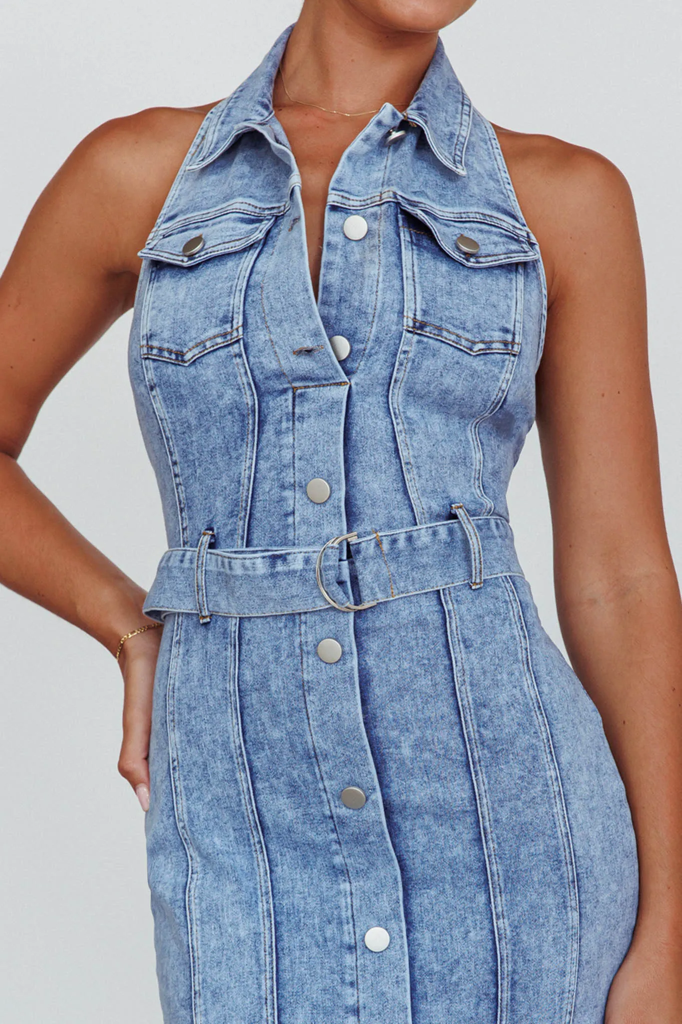 Good To Go Halterneck Midi Dress Denim