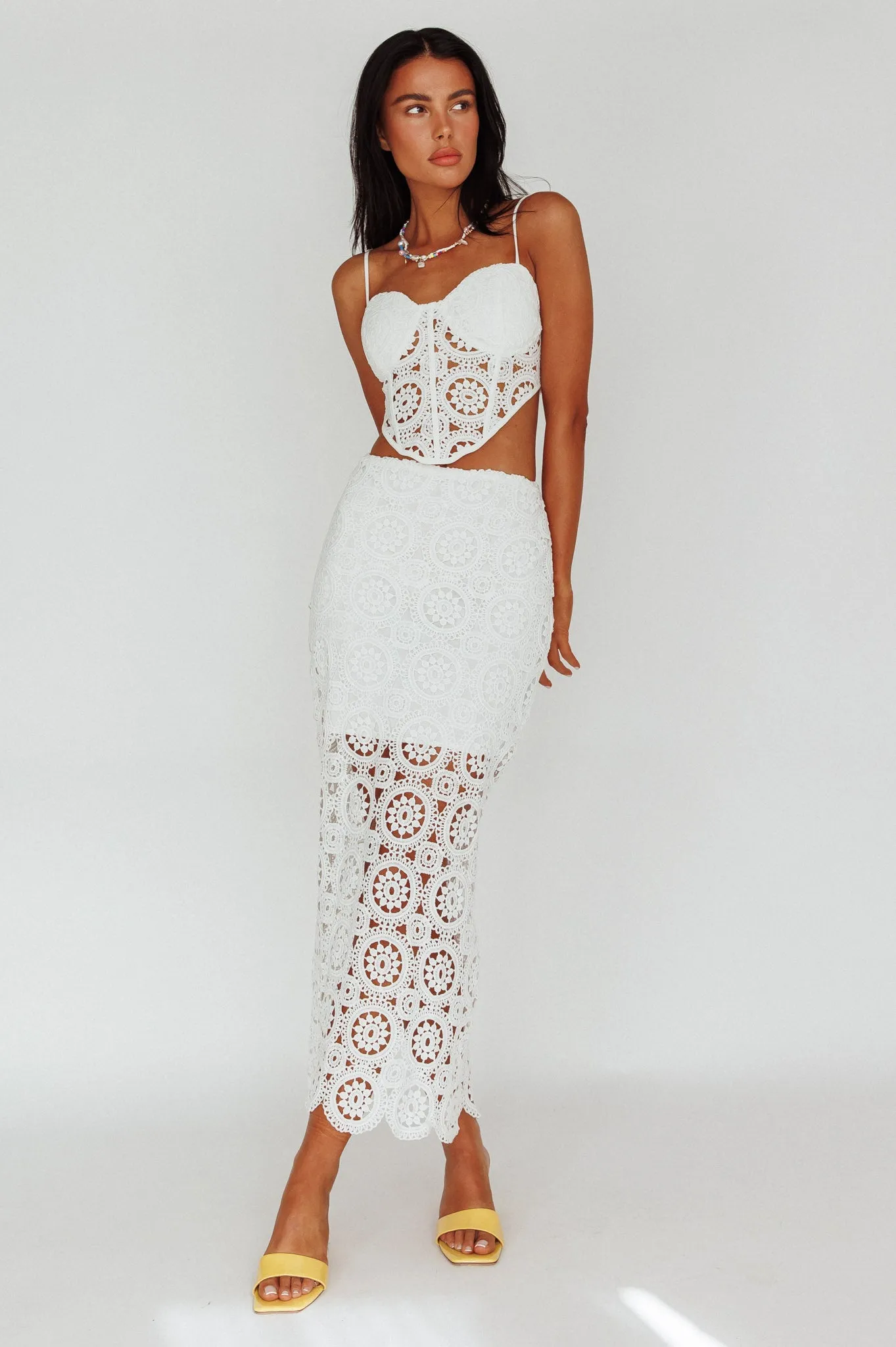 Granada Lace Corset Crop Top White