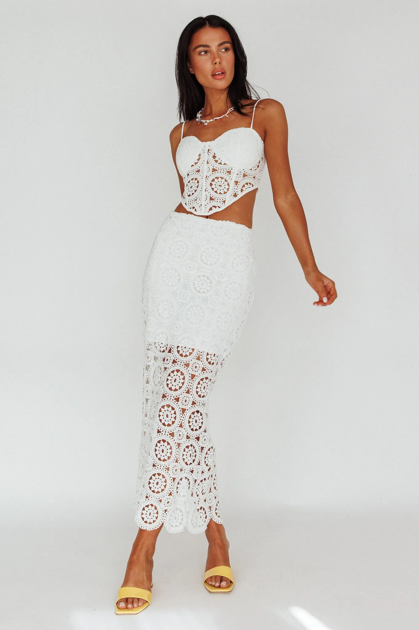 Granada Lace Corset Crop Top White