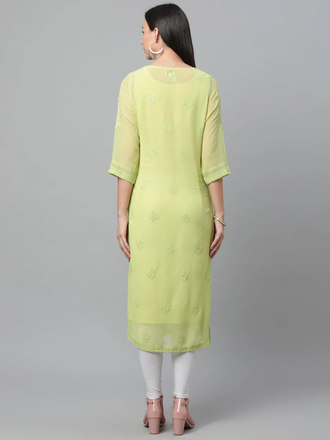 Green Georgette Chikankari Kurta