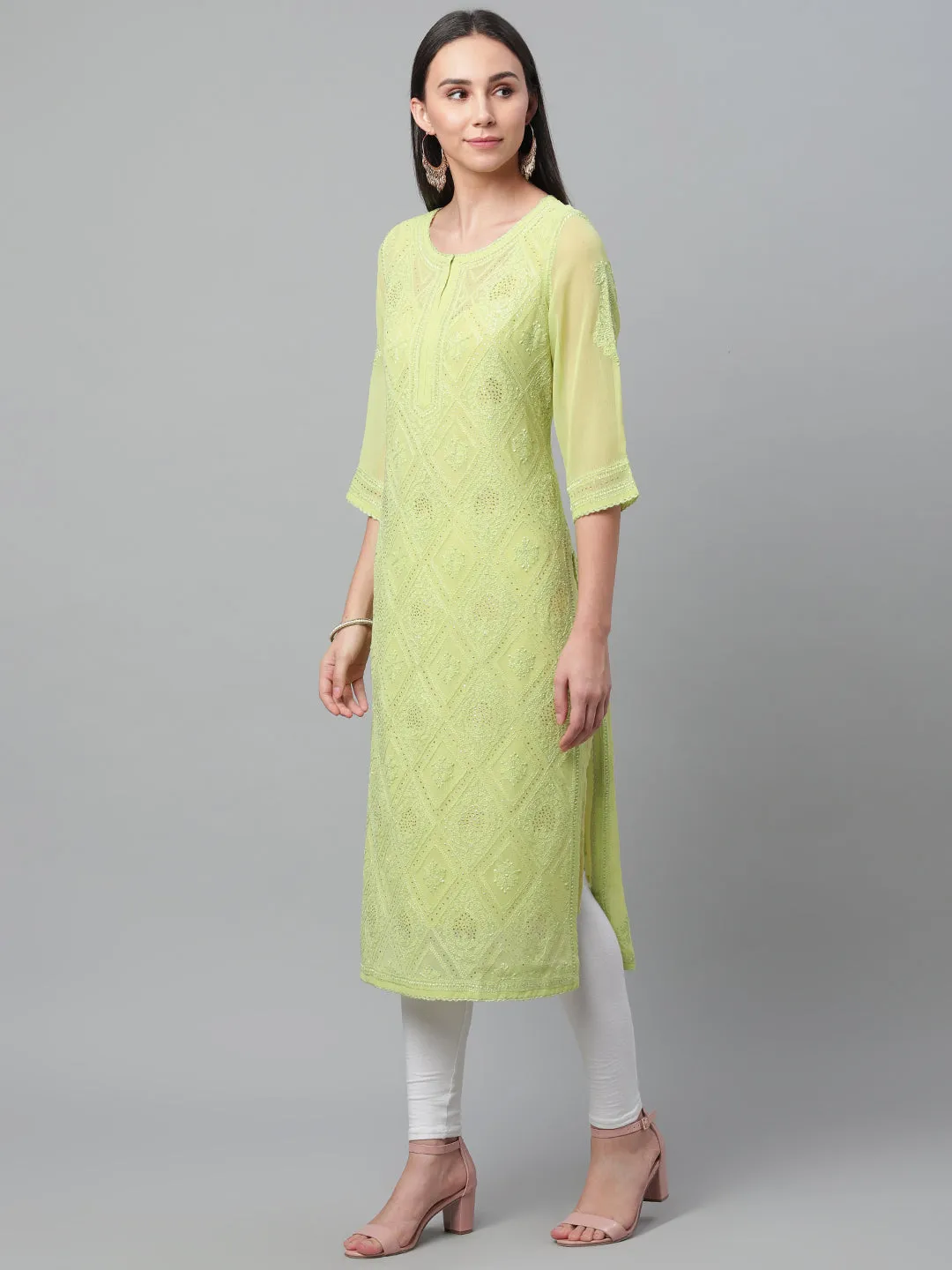Green Georgette Chikankari Kurta