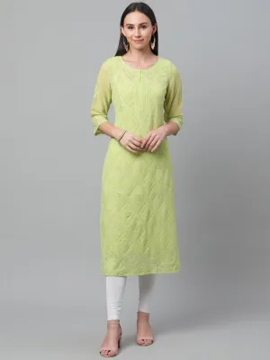 Green Georgette Chikankari Kurta