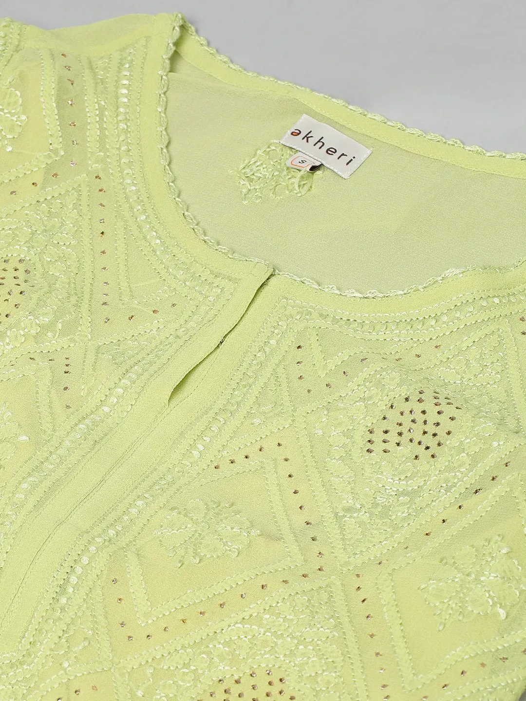 Green Georgette Chikankari Kurta