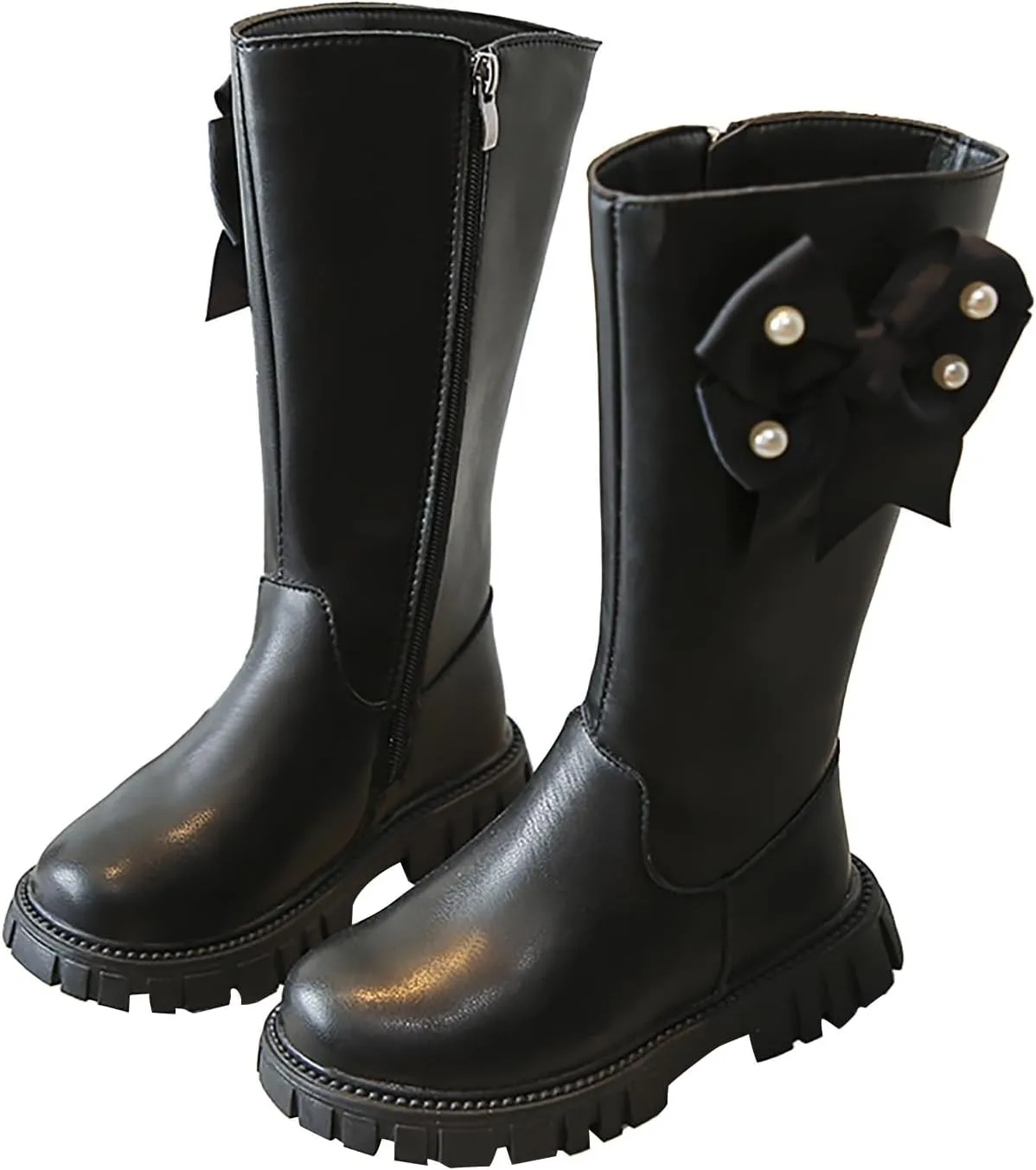 ink Toddler Cow-girl Boots With Zipper Girls Leather Mid Length Tall Boots Childrens Soft Slip On aterproof Snowboots
