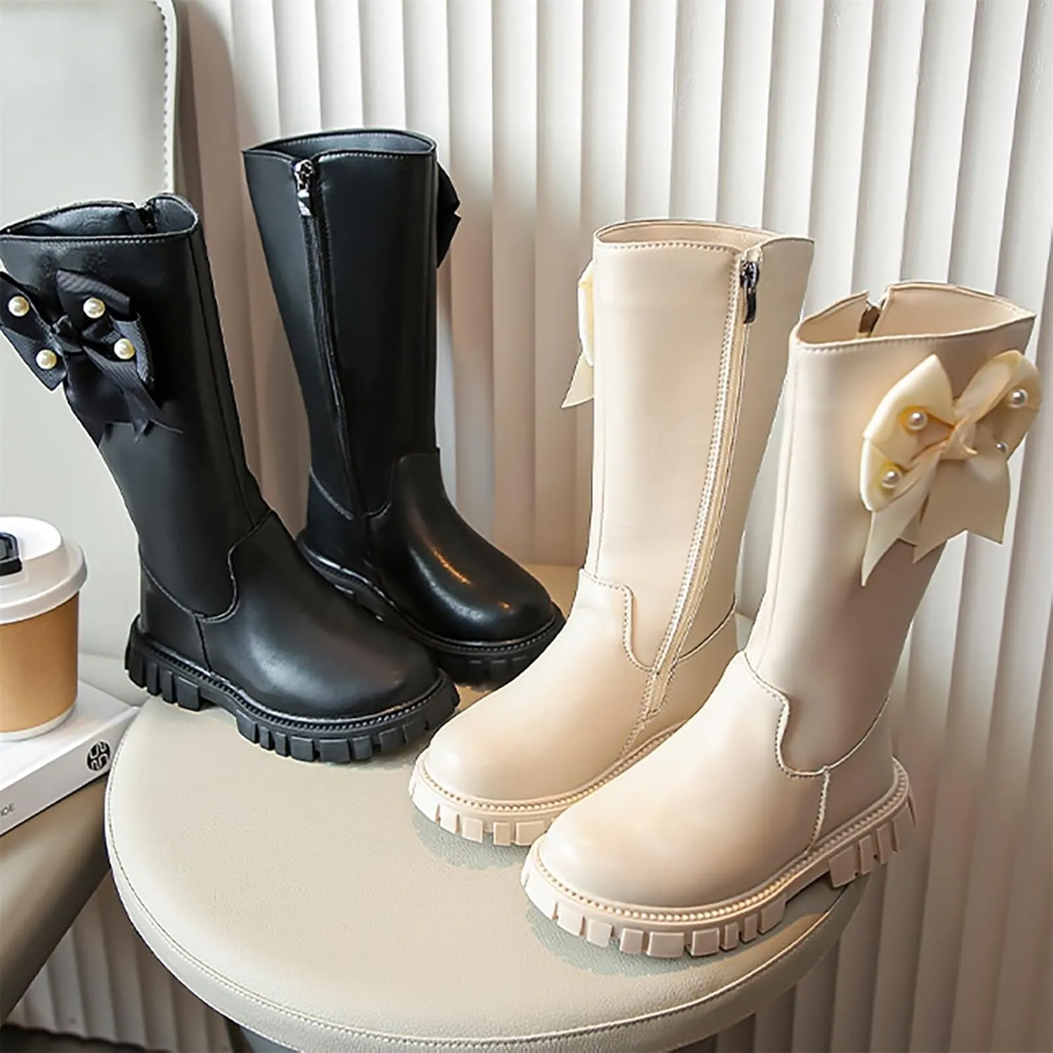 ink Toddler Cow-girl Boots With Zipper Girls Leather Mid Length Tall Boots Childrens Soft Slip On aterproof Snowboots