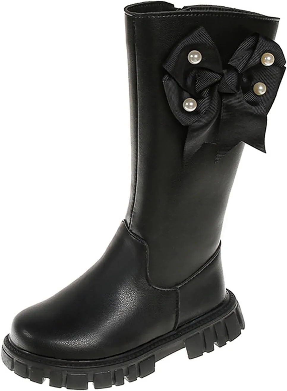 ink Toddler Cow-girl Boots With Zipper Girls Leather Mid Length Tall Boots Childrens Soft Slip On aterproof Snowboots