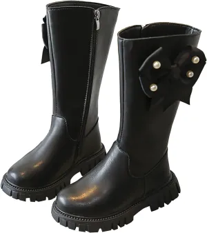 ink Toddler Cow-girl Boots With Zipper Girls Leather Mid Length Tall Boots Childrens Soft Slip On aterproof Snowboots
