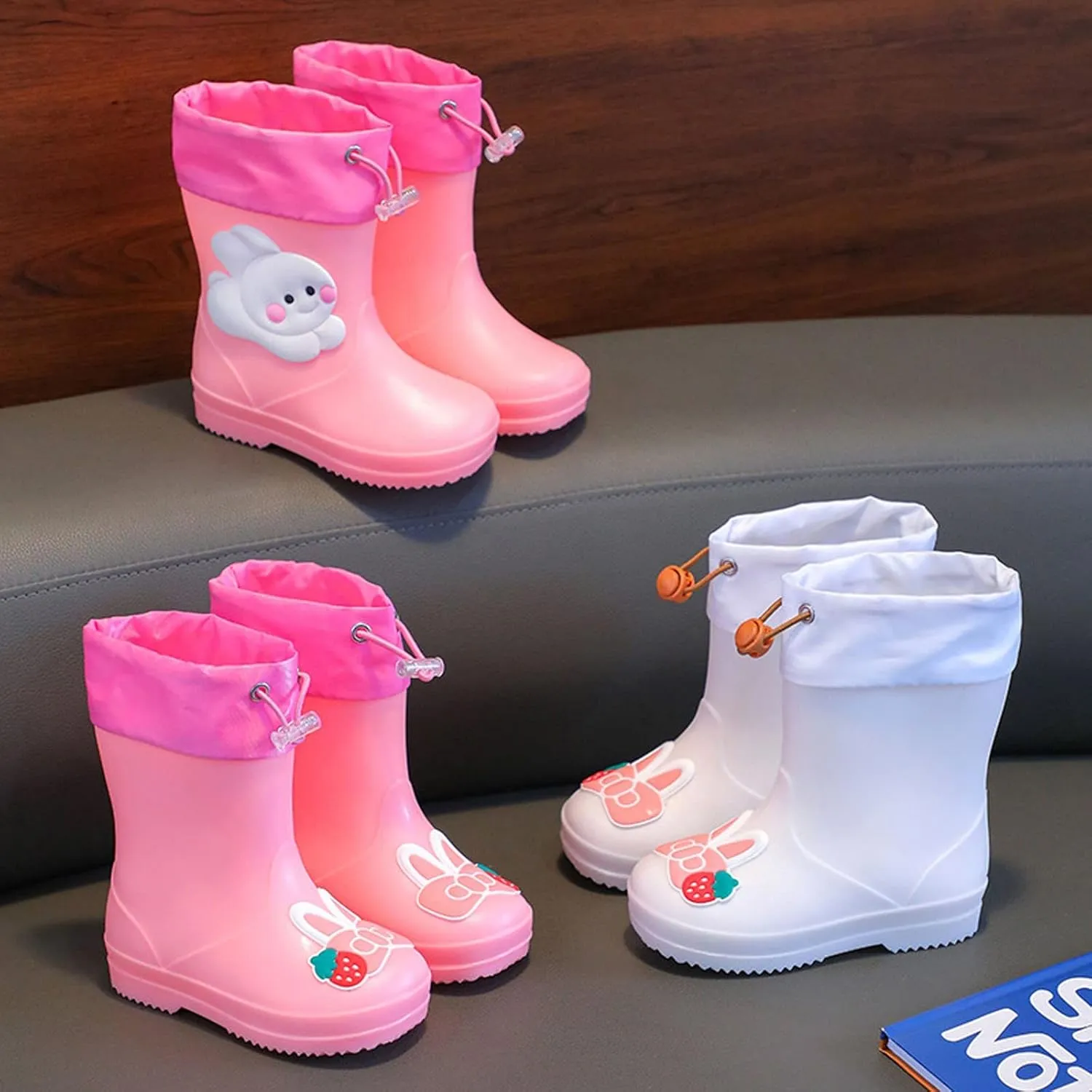 IWIHMIV Rain Boots for Toddler Girls Toddler Kids Lightwight Waterproof Rain Boots Rubber Adjustable Rain Boots