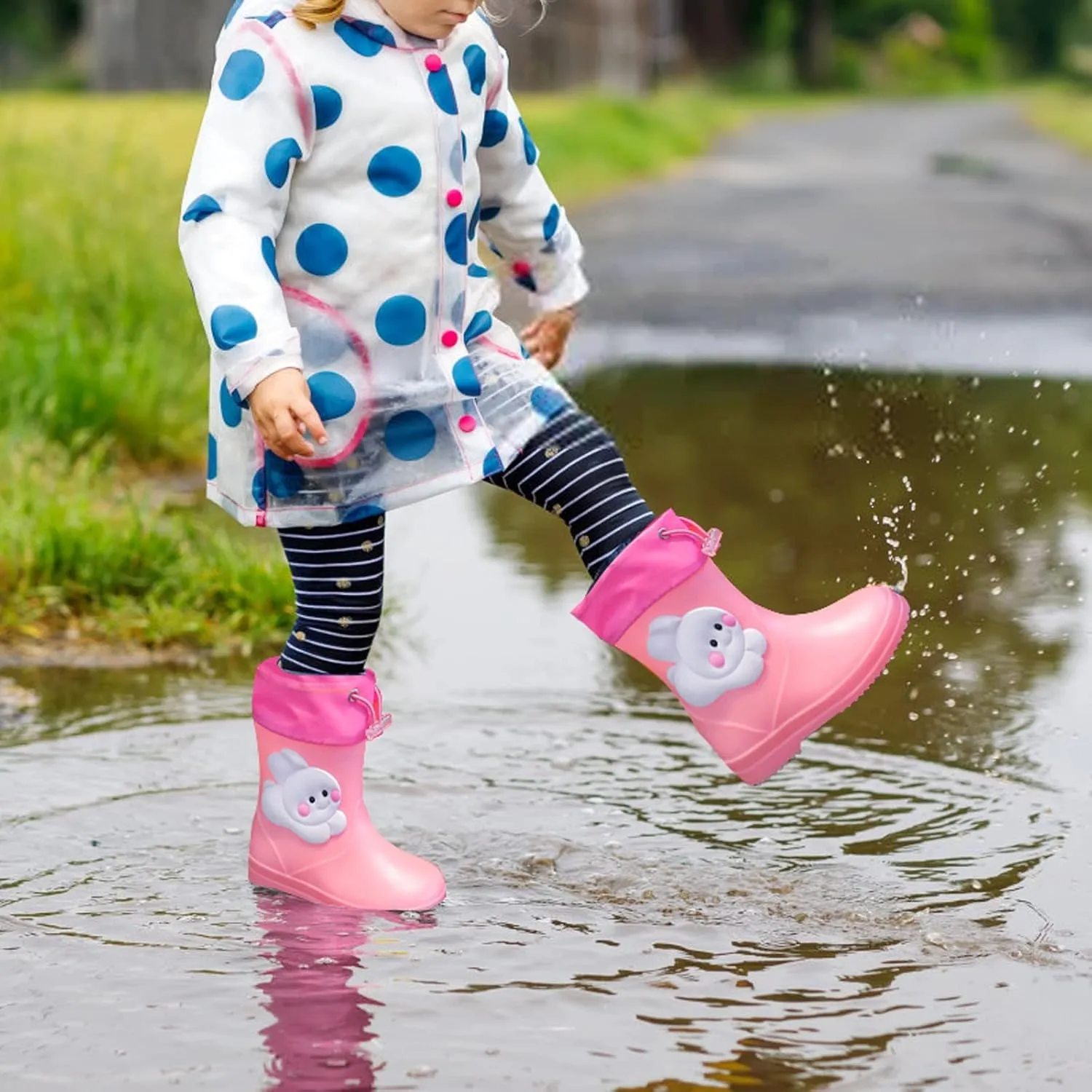 IWIHMIV Rain Boots for Toddler Girls Toddler Kids Lightwight Waterproof Rain Boots Rubber Adjustable Rain Boots