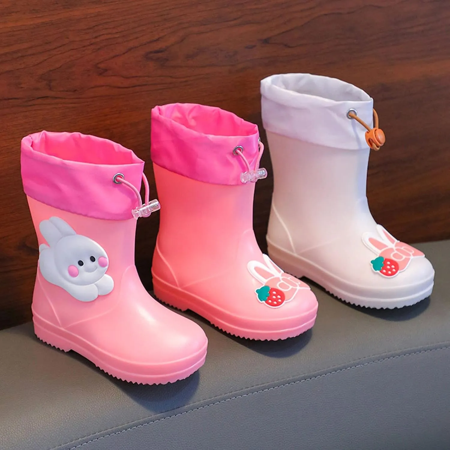 IWIHMIV Rain Boots for Toddler Girls Toddler Kids Lightwight Waterproof Rain Boots Rubber Adjustable Rain Boots