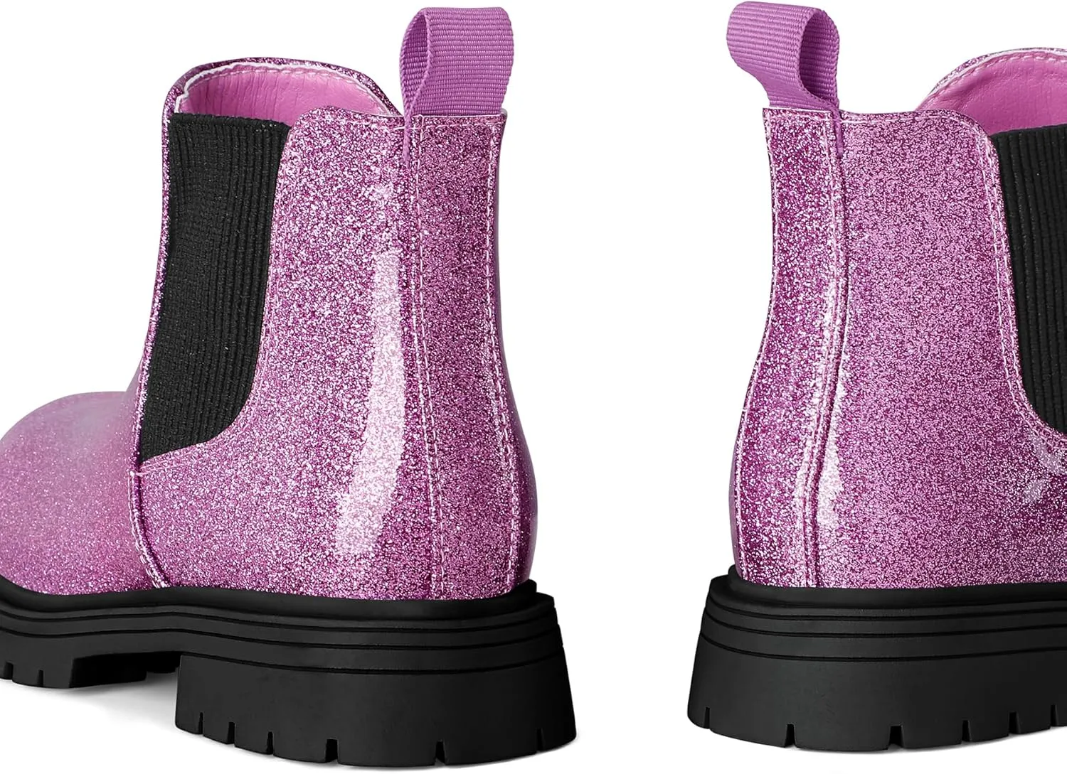 K KomForme Girls Glitter Ankle Boots Side Zipper Chelsea Booties Lug Sole (Toddler/Little Kids/Big Kids)