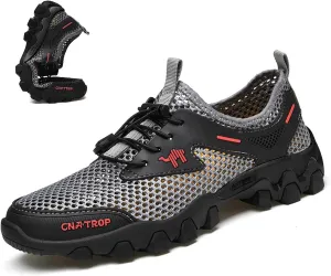 KCTRFSJ Men's Portable Tied Orthopedic Hiking Quick-drying Sneakers,Summer Mesh Breathable Lightweight Outdoor Trail Running Wading Shoes Non-Slip Walking Shoes