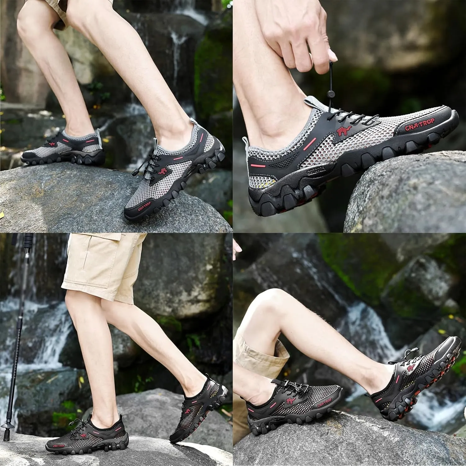 KCTRFSJ Men's Portable Tied Orthopedic Hiking Quick-drying Sneakers,Summer Mesh Breathable Lightweight Outdoor Trail Running Wading Shoes Non-Slip Walking Shoes