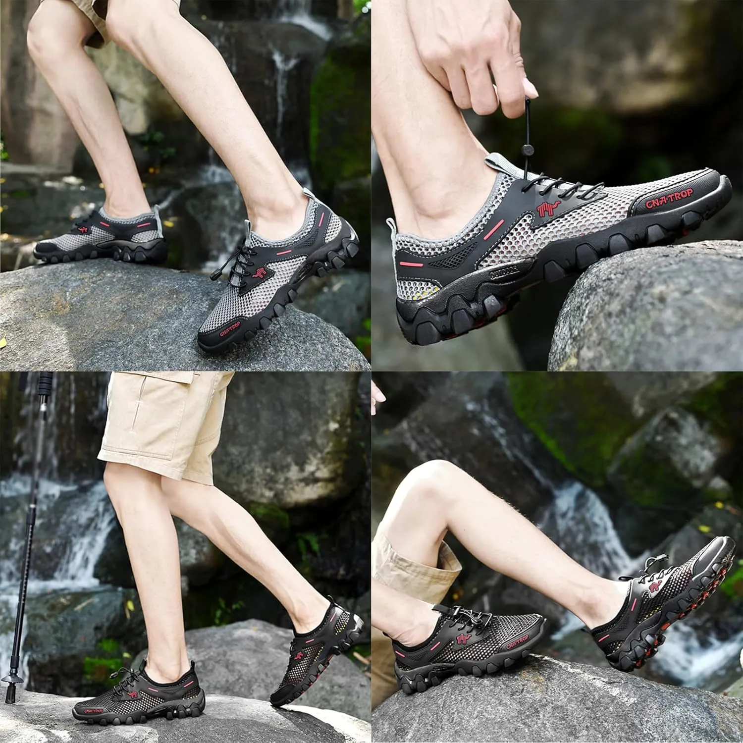KCTRFSJ Men's Portable Tied Orthopedic Hiking Quick-drying Sneakers,Summer Mesh Breathable Lightweight Outdoor Trail Running Wading Shoes Non-Slip Walking Shoes
