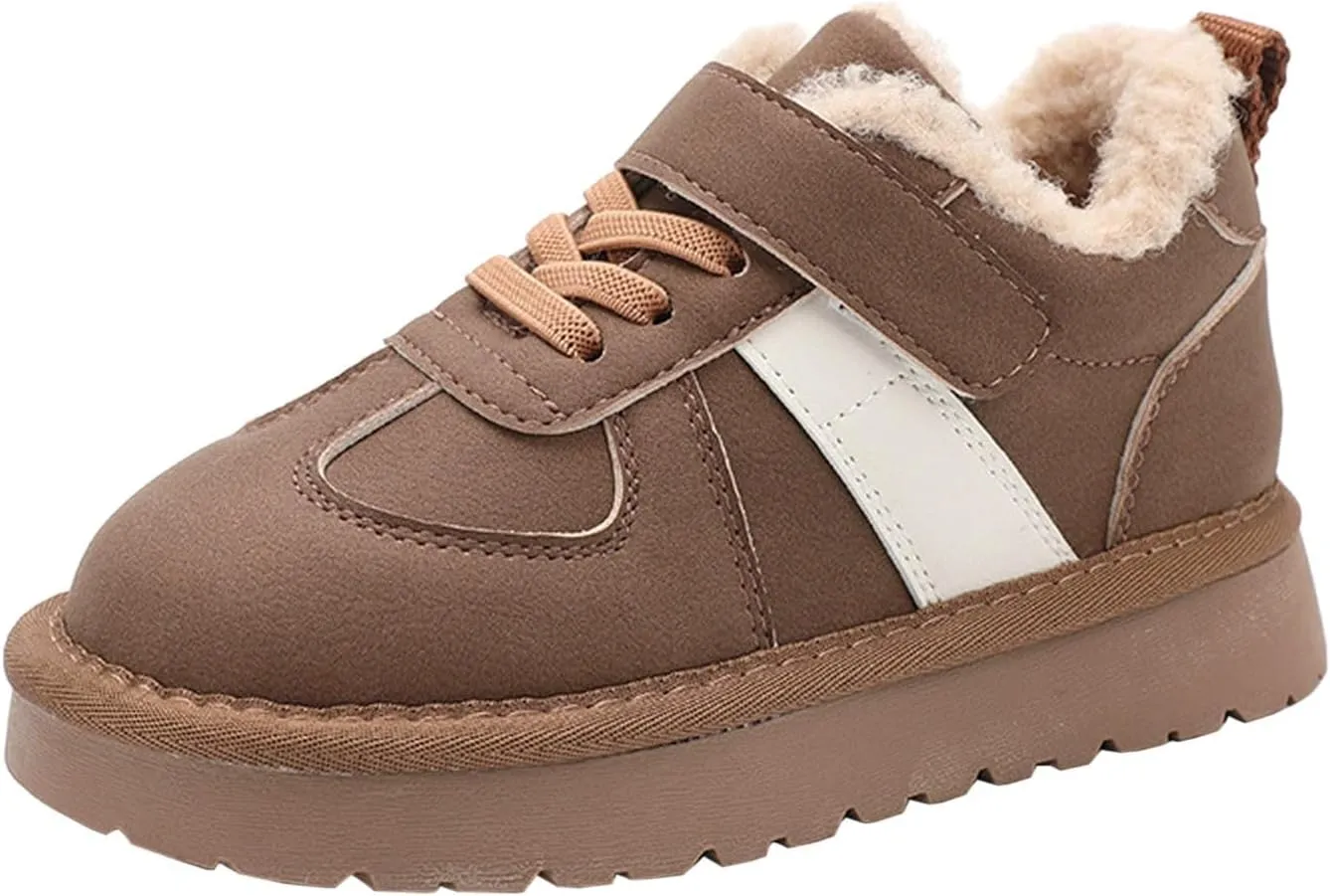 Kids Fleece Warm Lined Sneakers Comfortable Cozy Lightweight Athletic Walking Jogging Sport Shoes Girls Stylish Boots