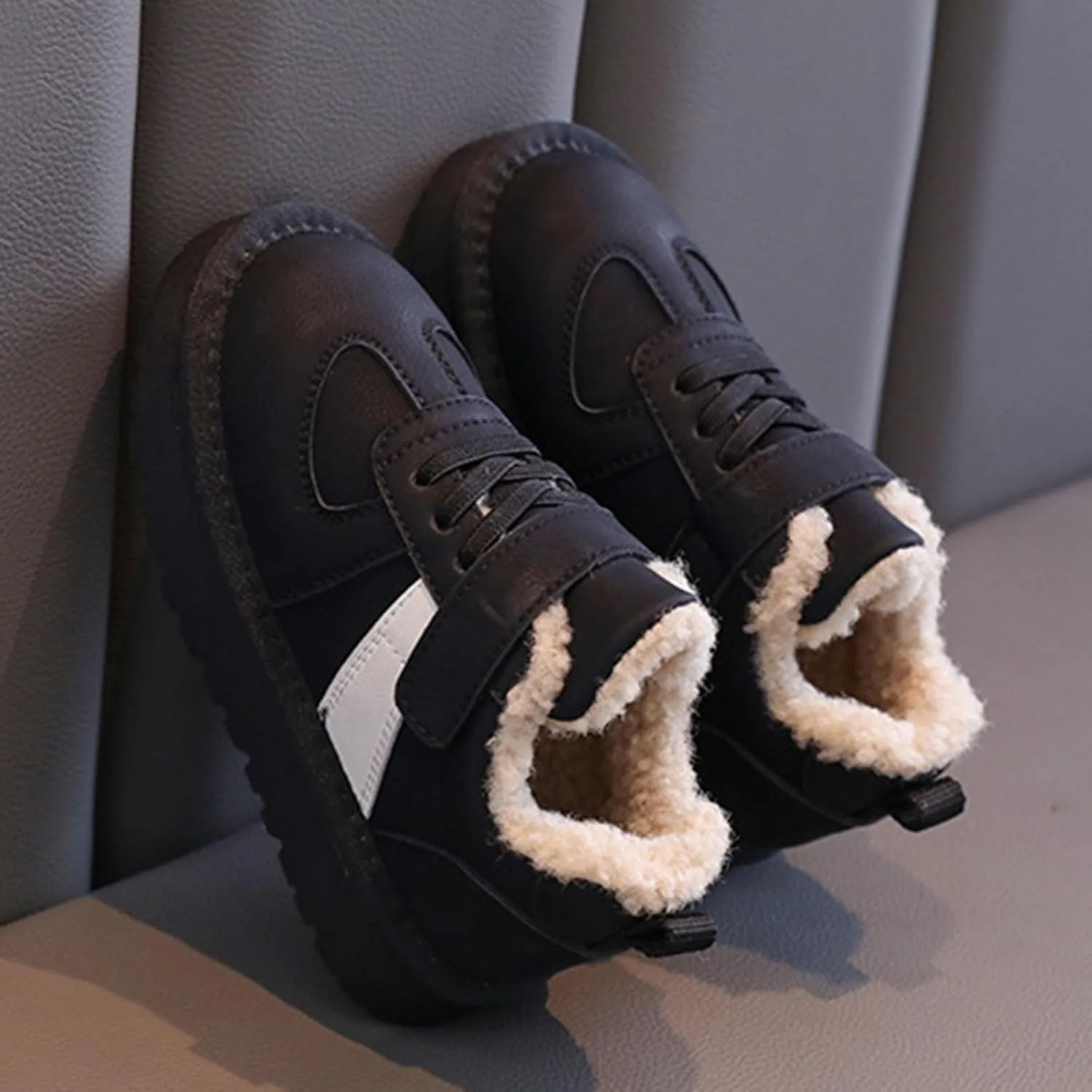 Kids Fleece Warm Lined Sneakers Comfortable Cozy Lightweight Athletic Walking Jogging Sport Shoes Girls Stylish Boots