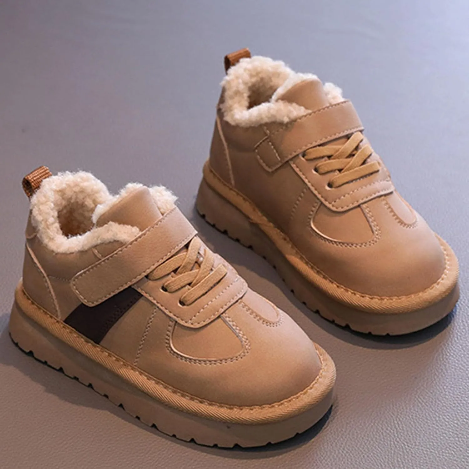 Kids Fleece Warm Lined Sneakers Comfortable Cozy Lightweight Athletic Walking Jogging Sport Shoes Girls Stylish Boots