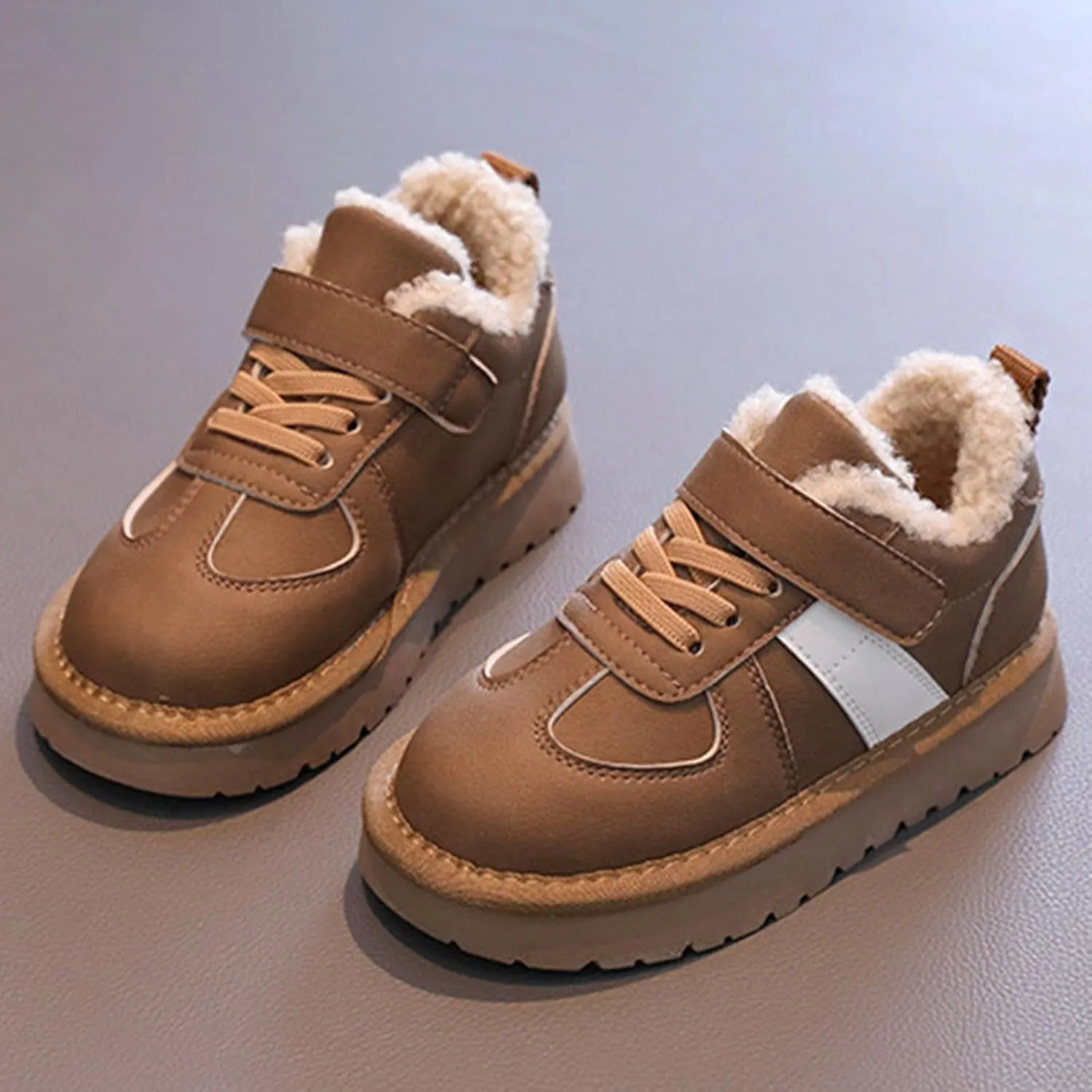 Kids Fleece Warm Lined Sneakers Comfortable Cozy Lightweight Athletic Walking Jogging Sport Shoes Girls Stylish Boots