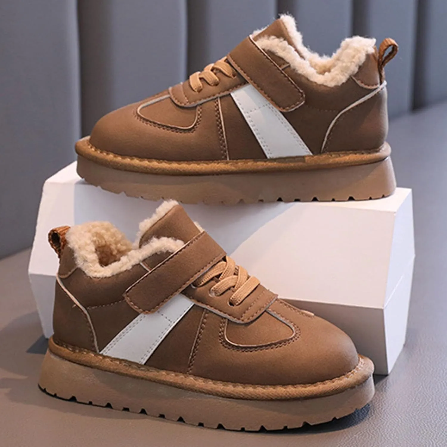 Kids Fleece Warm Lined Sneakers Comfortable Cozy Lightweight Athletic Walking Jogging Sport Shoes Girls Stylish Boots