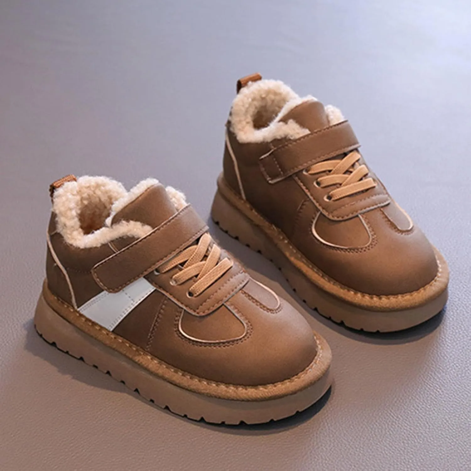 Kids Fleece Warm Lined Sneakers Comfortable Cozy Lightweight Athletic Walking Jogging Sport Shoes Girls Stylish Boots