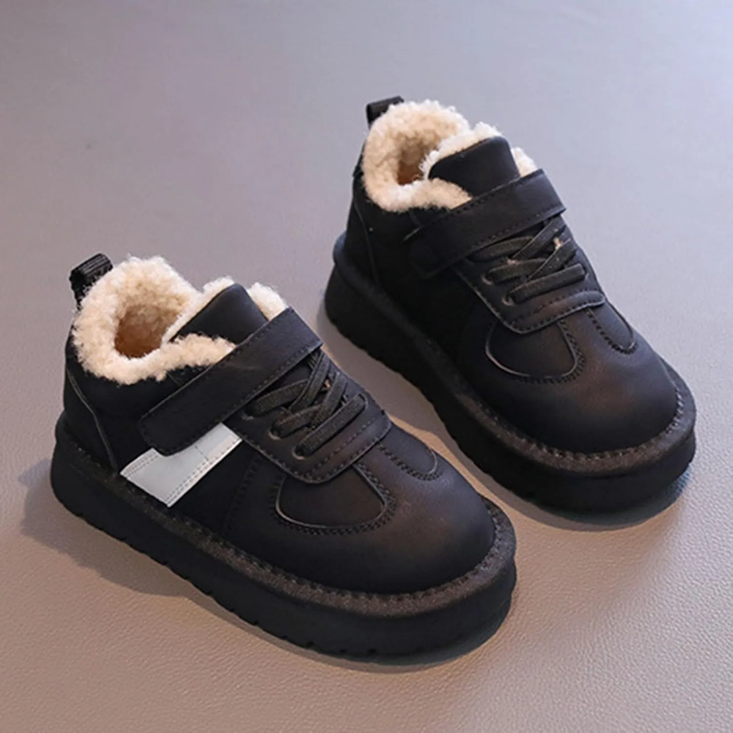 Kids Fleece Warm Lined Sneakers Comfortable Cozy Lightweight Athletic Walking Jogging Sport Shoes Girls Stylish Boots