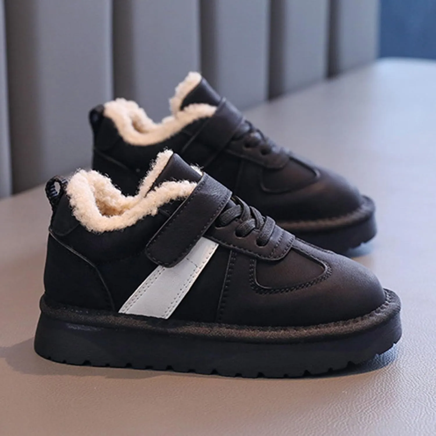 Kids Fleece Warm Lined Sneakers Comfortable Cozy Lightweight Athletic Walking Jogging Sport Shoes Girls Stylish Boots