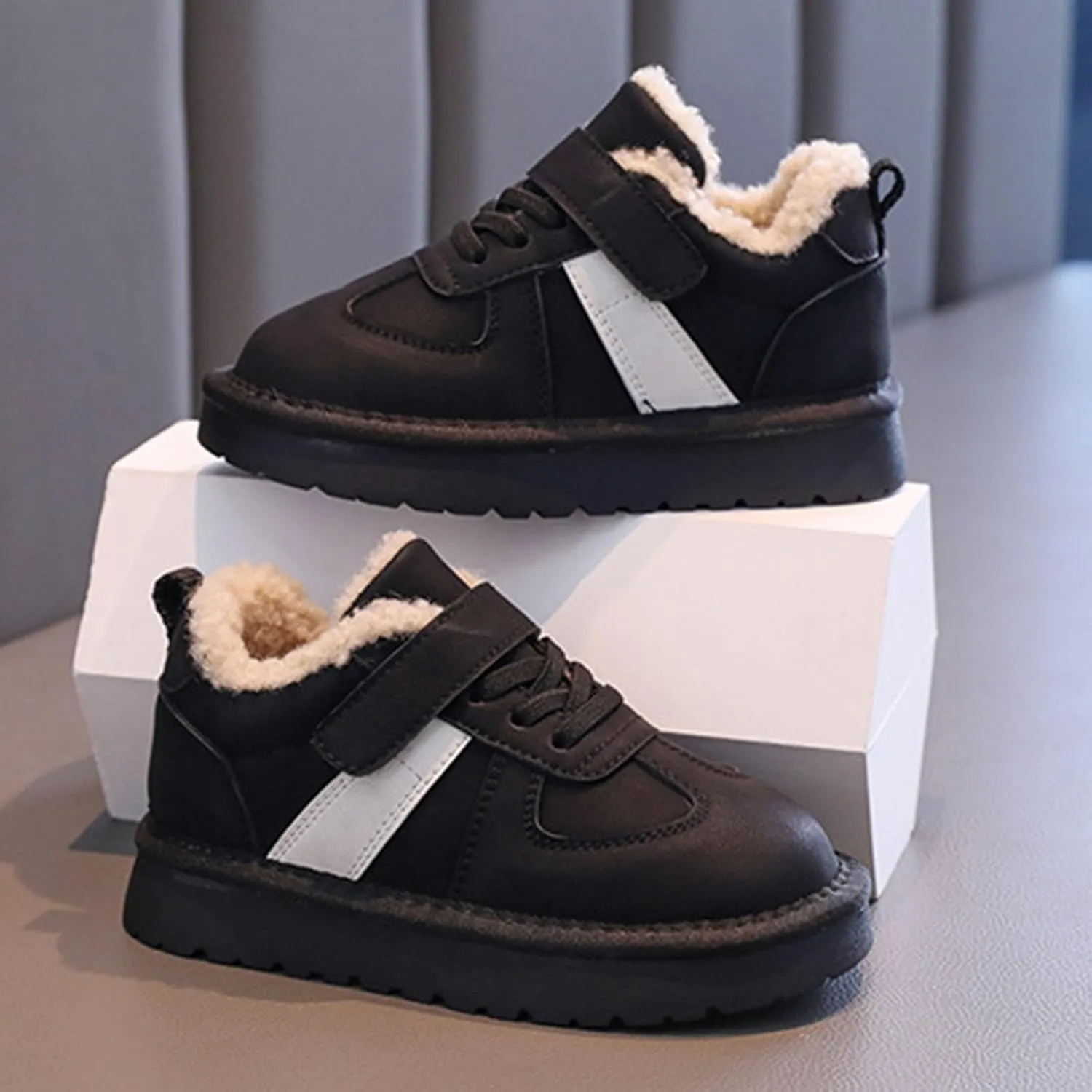 Kids Fleece Warm Lined Sneakers Comfortable Cozy Lightweight Athletic Walking Jogging Sport Shoes Girls Stylish Boots