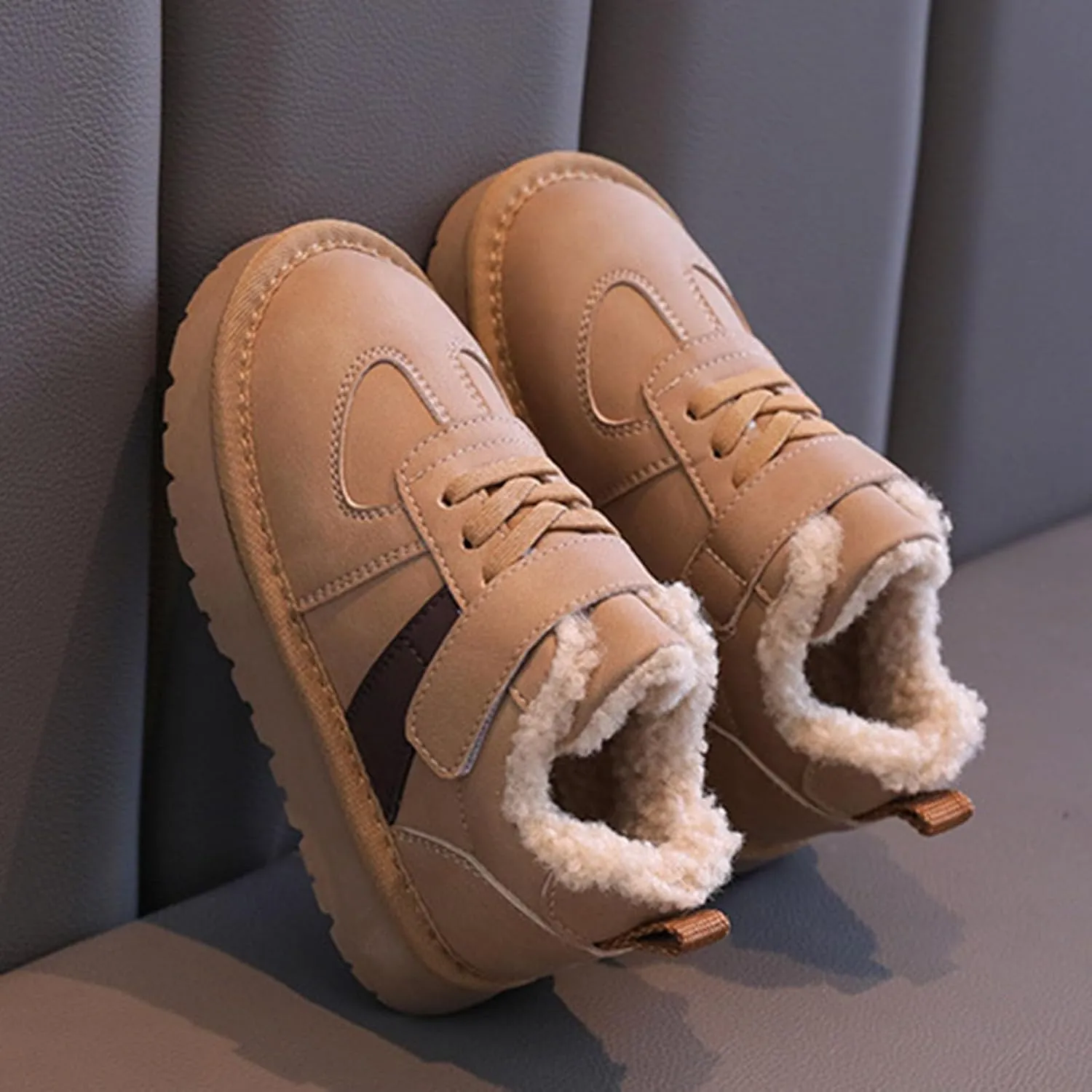 Kids Fleece Warm Lined Sneakers Comfortable Cozy Lightweight Athletic Walking Jogging Sport Shoes Girls Stylish Boots