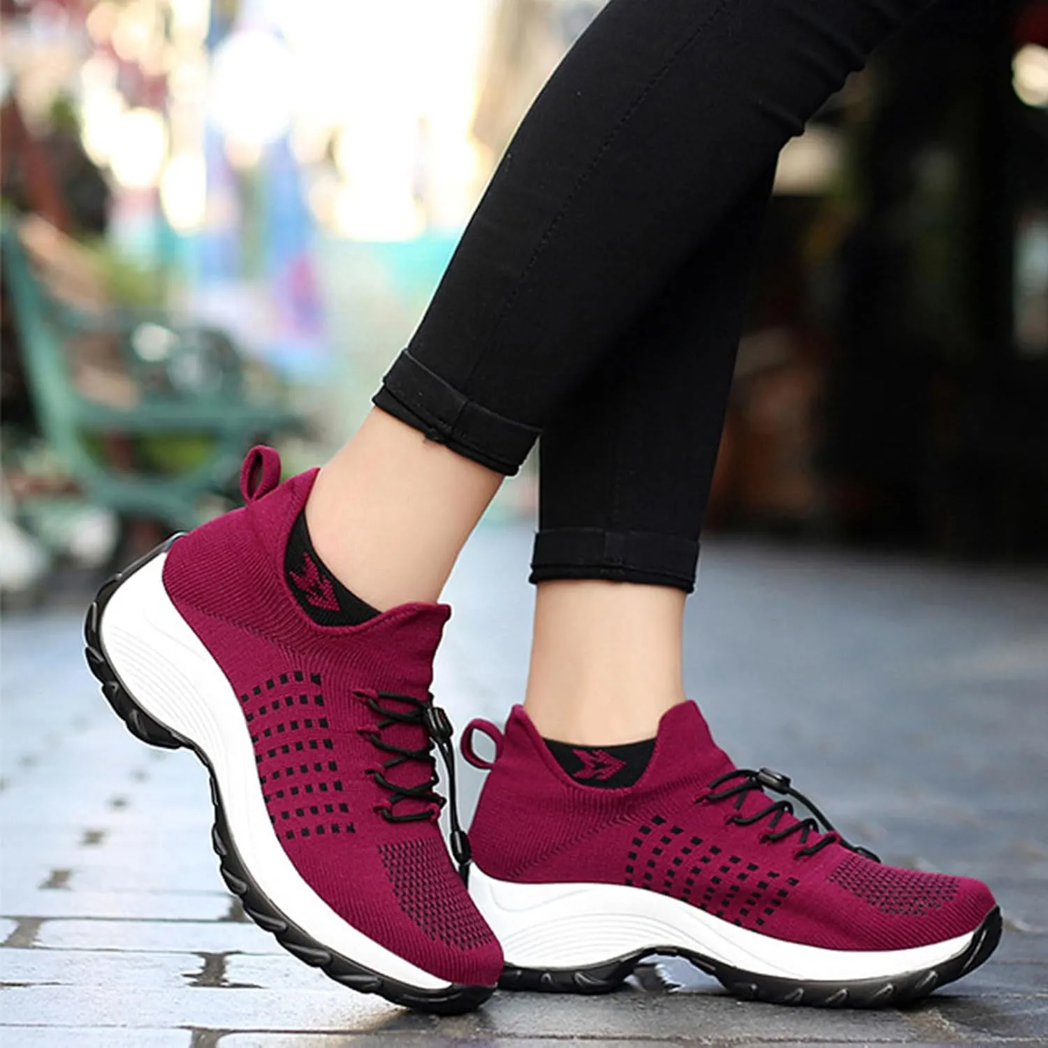 Kubbon Women Footwear Non Slip Slip on Sock Sneakers Arch Support Walking Shoes Lightweight Mesh Sneakers Antiskid Wedge Running Footwear for Plantar Fasciitis
