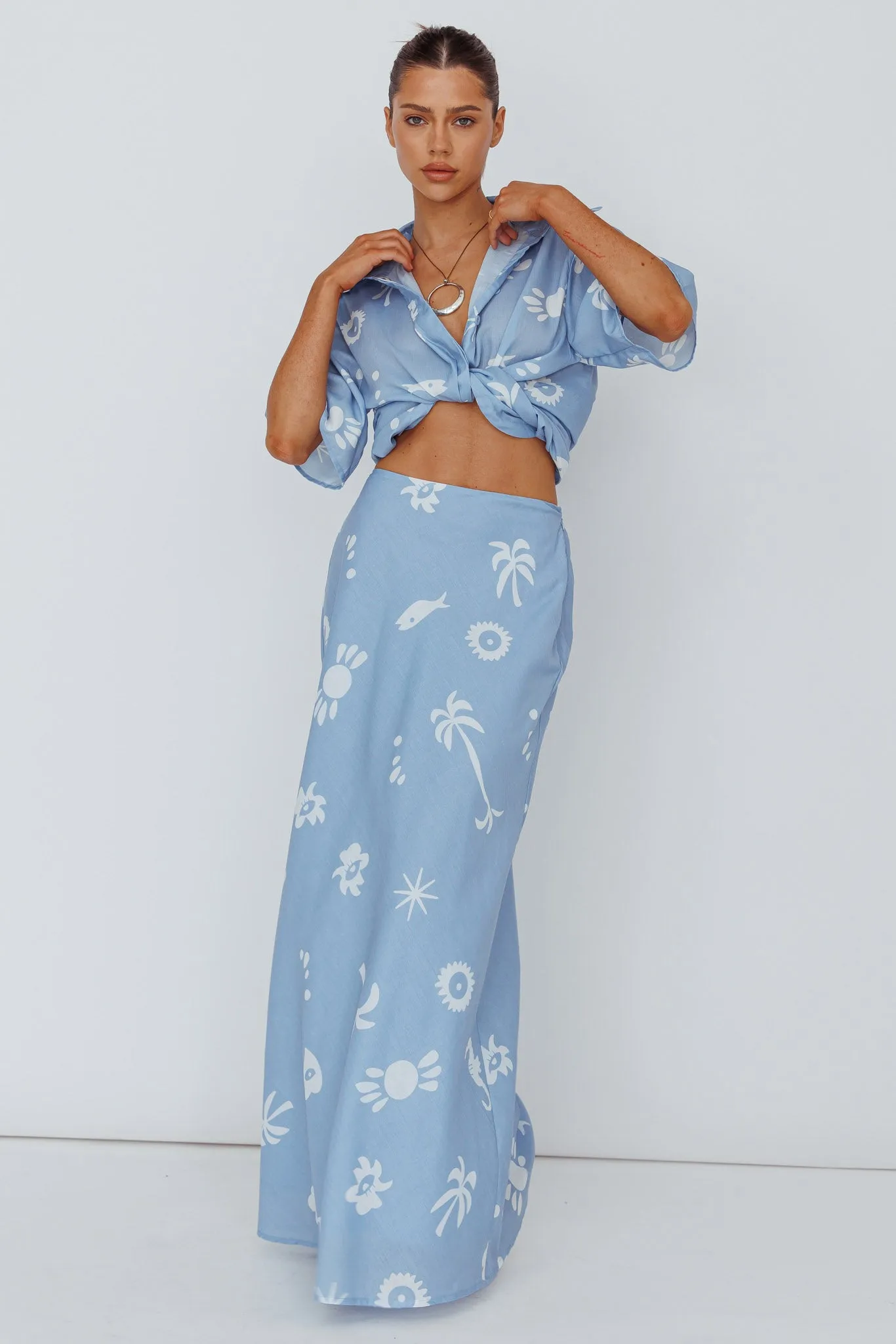 Light Aura Maxi Skirt Print Blue White