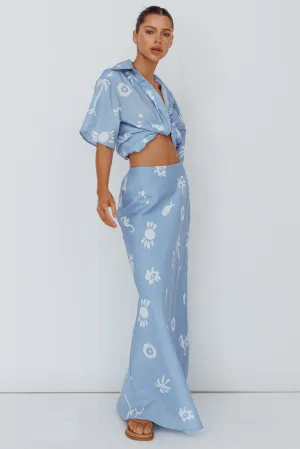 Light Aura Maxi Skirt Print Blue White
