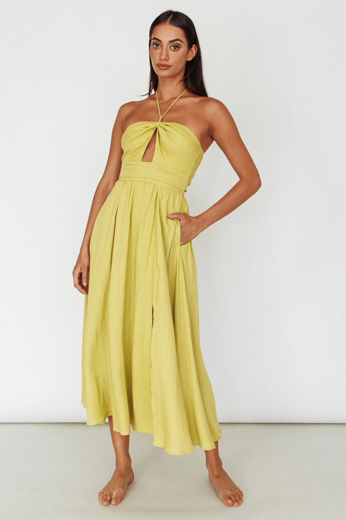 Maravilhosa Keyhole Halter Midi Dress Lime