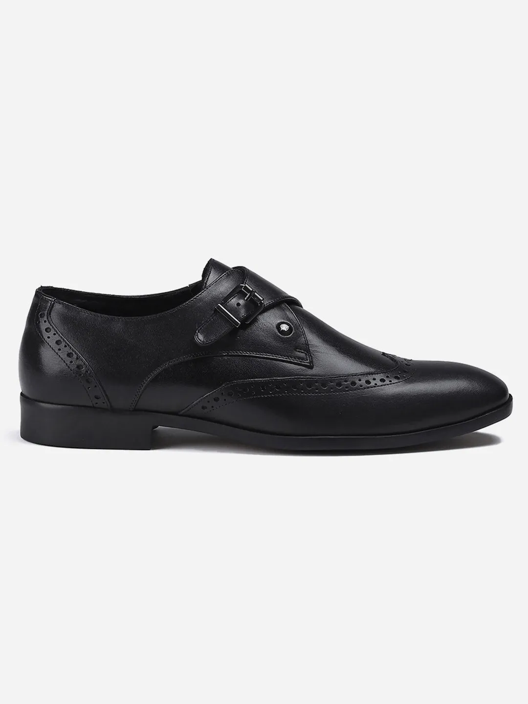 Men Black Buckle Genuine Leather Formal Monks