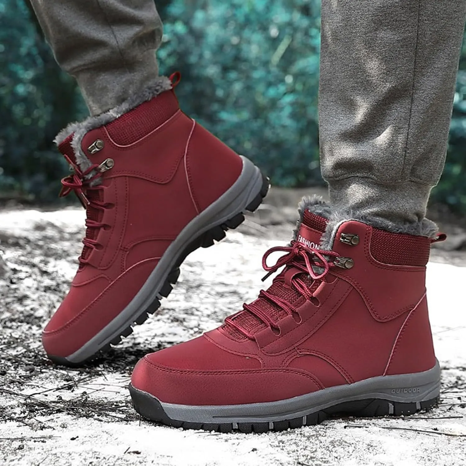 Men Work Boots Waterproof Hiking Sneakers Warm Fur Lined Womens Working Shoes Waterproof Outdoor Bota Waterproof Breathable Lightweight Hike Grounded Footwear