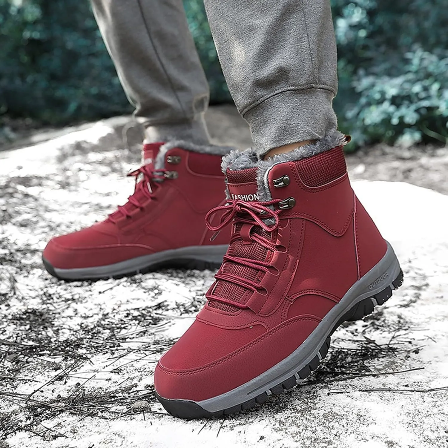 Men Work Boots Waterproof Hiking Sneakers Warm Fur Lined Womens Working Shoes Waterproof Outdoor Bota Waterproof Breathable Lightweight Hike Grounded Footwear