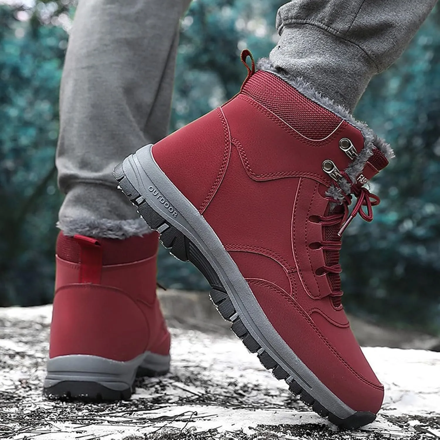 Men Work Boots Waterproof Hiking Sneakers Warm Fur Lined Womens Working Shoes Waterproof Outdoor Bota Waterproof Breathable Lightweight Hike Grounded Footwear