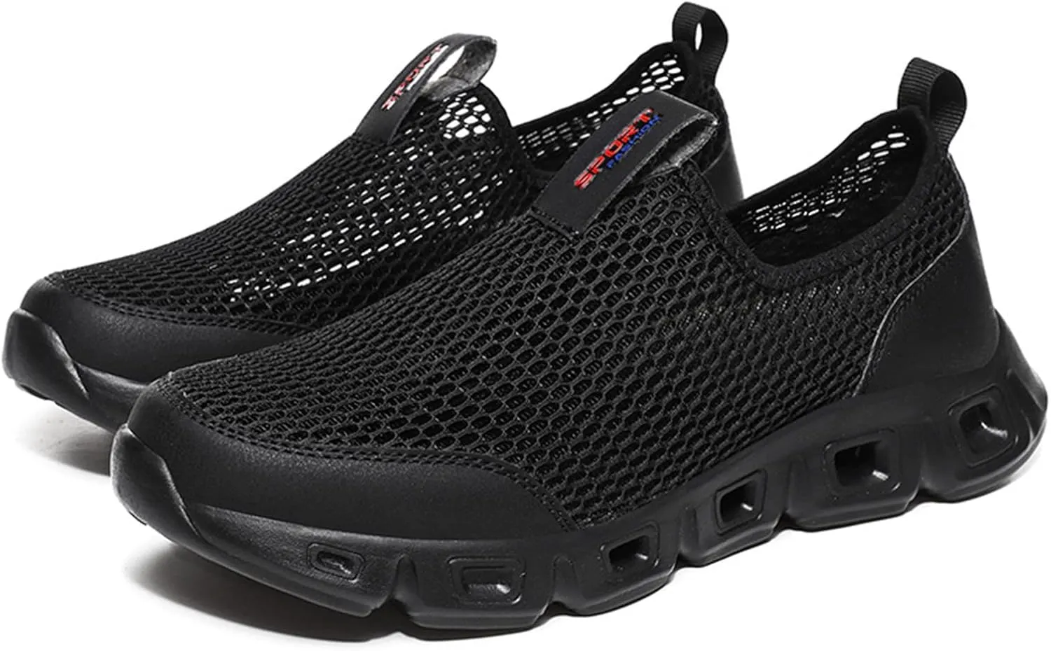 Men's Breathable Mesh Sports Shoes Convenient Slip On Hollow Sneakers Comfortable Walking Shoe Soft Elderly Shoes