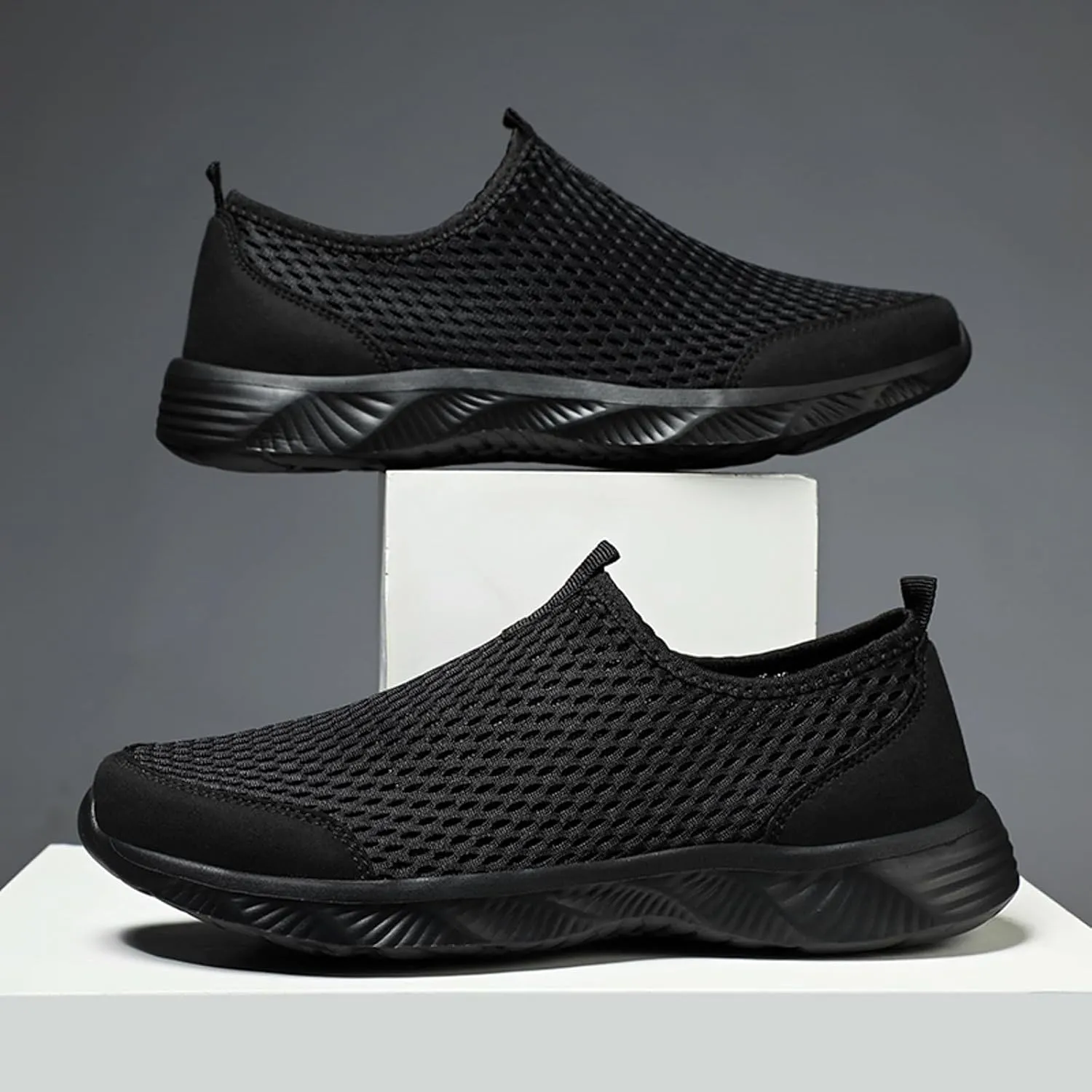 Men's Stylish Lightweight Sneakers Comfortable Lightweight Casual Walking Shoe Convenient Elderly Slip on Shoes