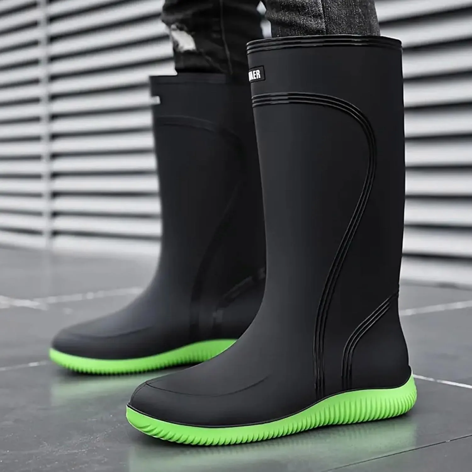 Men's Waterproof Knee Rain Boots Non Slip Strudy Rain Boots High-Performance Farming Shoes Durable Mud Working Shoes Comfortable Insole Garden Shoe Men Car Washing Shoe