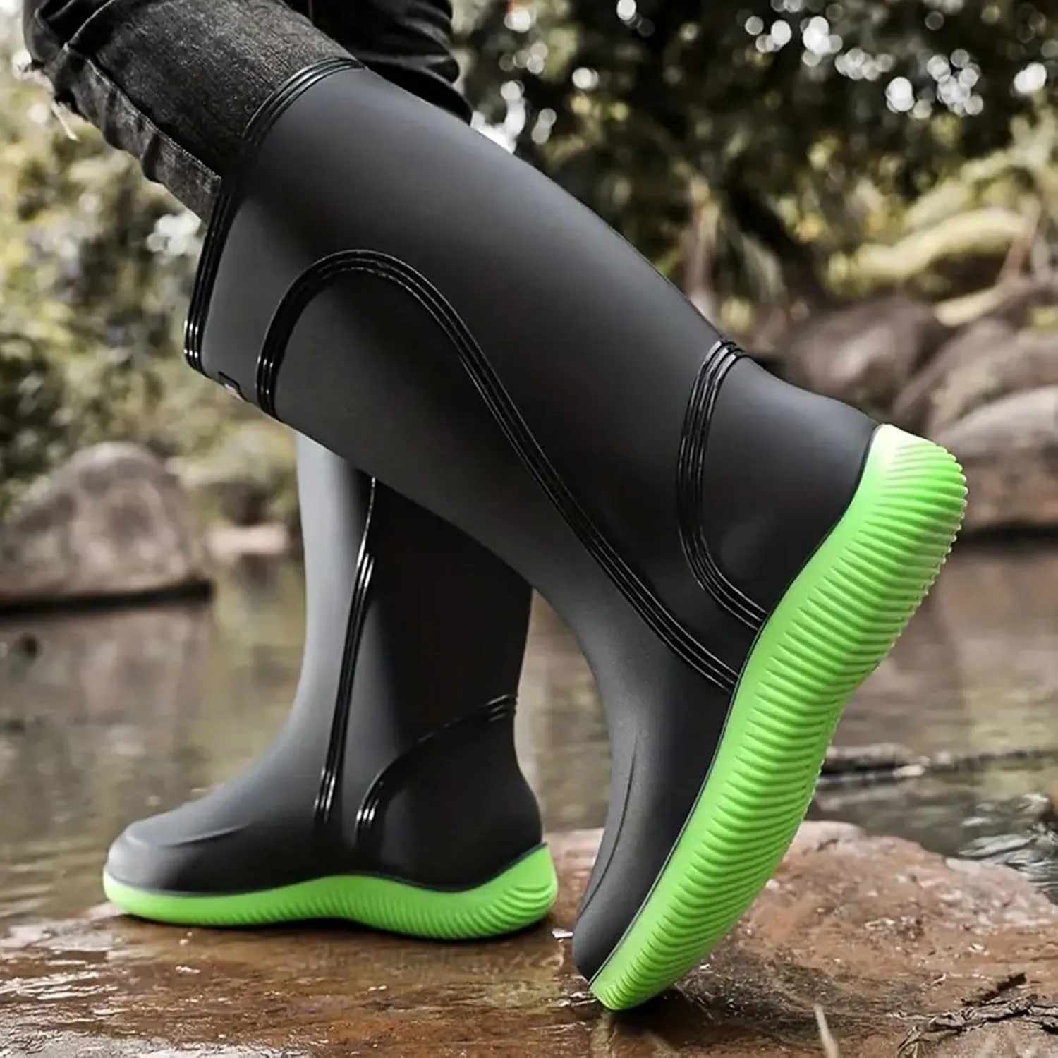 Men's Waterproof Knee Rain Boots Non Slip Strudy Rain Boots High-Performance Farming Shoes Durable Mud Working Shoes Comfortable Insole Garden Shoe Men Car Washing Shoe