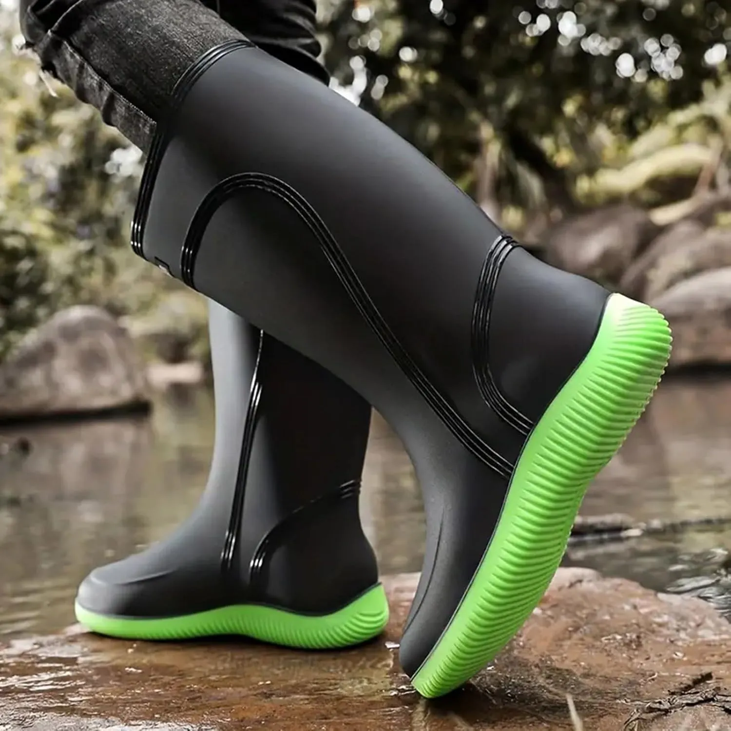 Men's Waterproof Knee Rain Boots Non Slip Strudy Rain Boots High-Performance Farming Shoes Durable Mud Working Shoes Comfortable Insole Garden Shoe Men Car Washing Shoe
