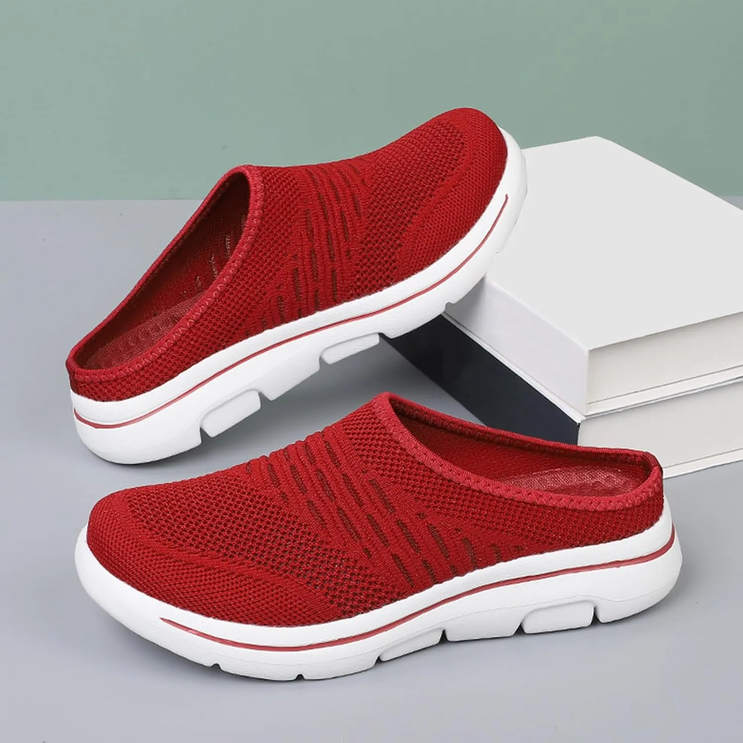 Mens Womens Mules & Clogs Breathable Mesh Walking Mules Fashion Sneakers Open Back Slip On Shoes Breathable Slippers Closed Toe Slides Low Wedge Slip On Shoes Outdoor Beach Sandals Unisex