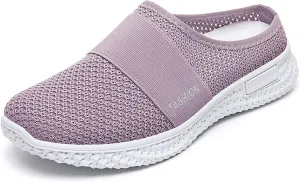 Mmoneyake Slip On Mules for Women Lightweight Open Back Shoes Comfort Walking Shoes Breathable Slippers Closed Toe Slides Backless Low Wedge Slip On Shoe Garden Clogs Shoe