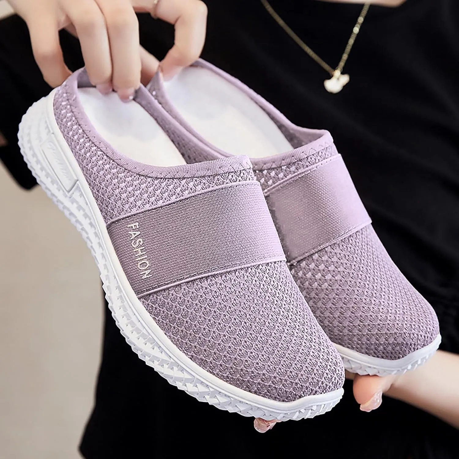 Mmoneyake Slip On Mules for Women Lightweight Open Back Shoes Comfort Walking Shoes Breathable Slippers Closed Toe Slides Backless Low Wedge Slip On Shoe Garden Clogs Shoe