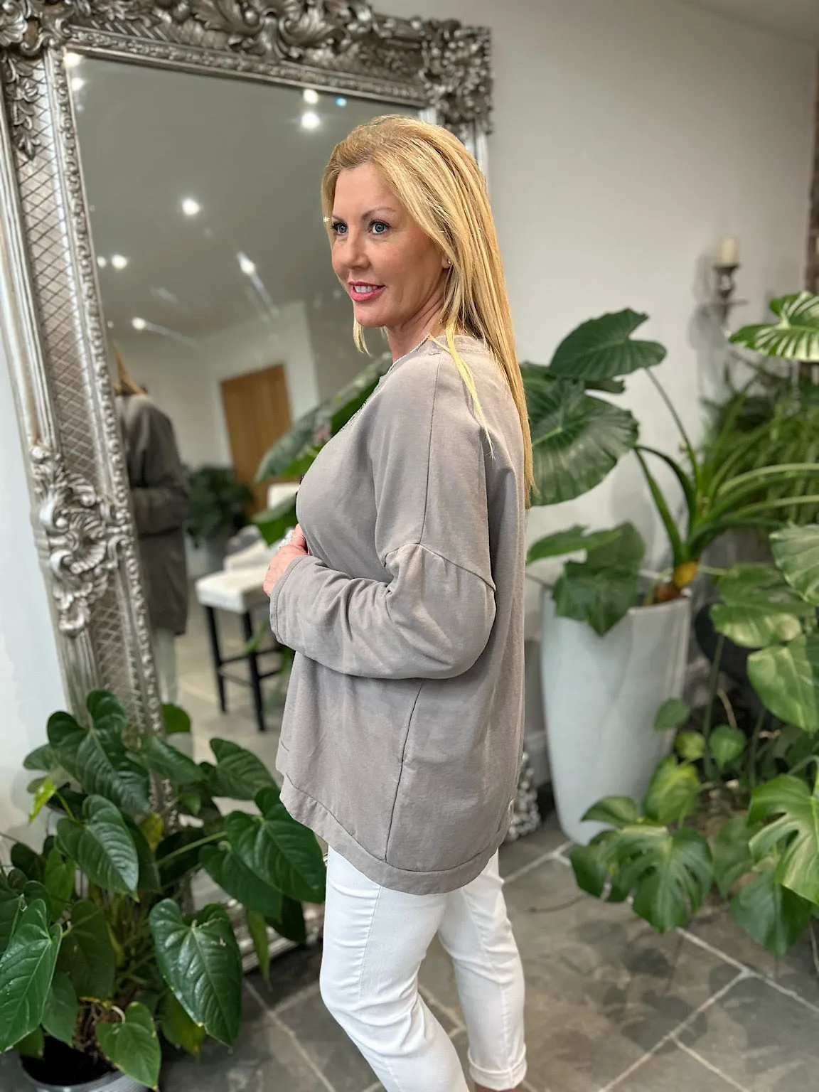 Mocha Bow Detail Sweat Top Janey