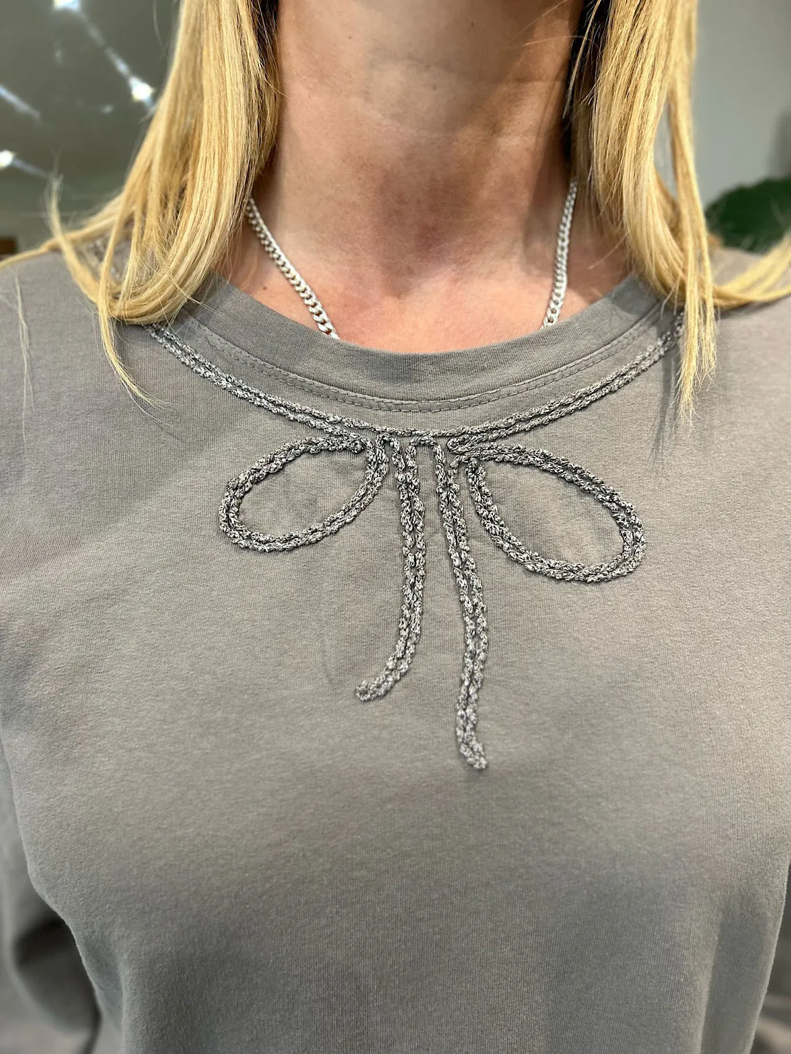 Mocha Bow Detail Sweat Top Janey