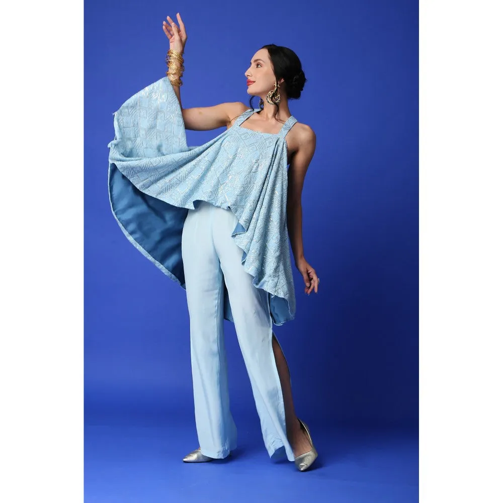 MONK & MEI Asin Chikankari High Low Top & Slit Pant