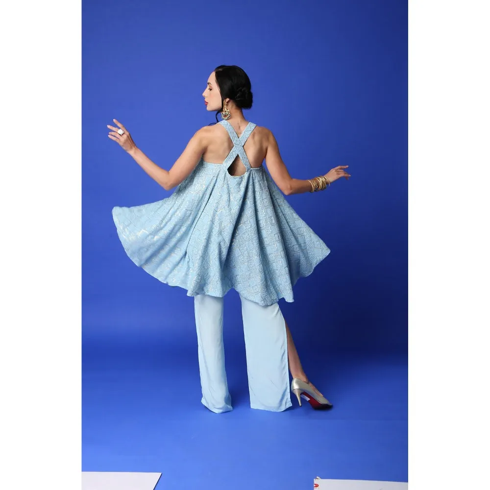 MONK & MEI Asin Chikankari High Low Top & Slit Pant
