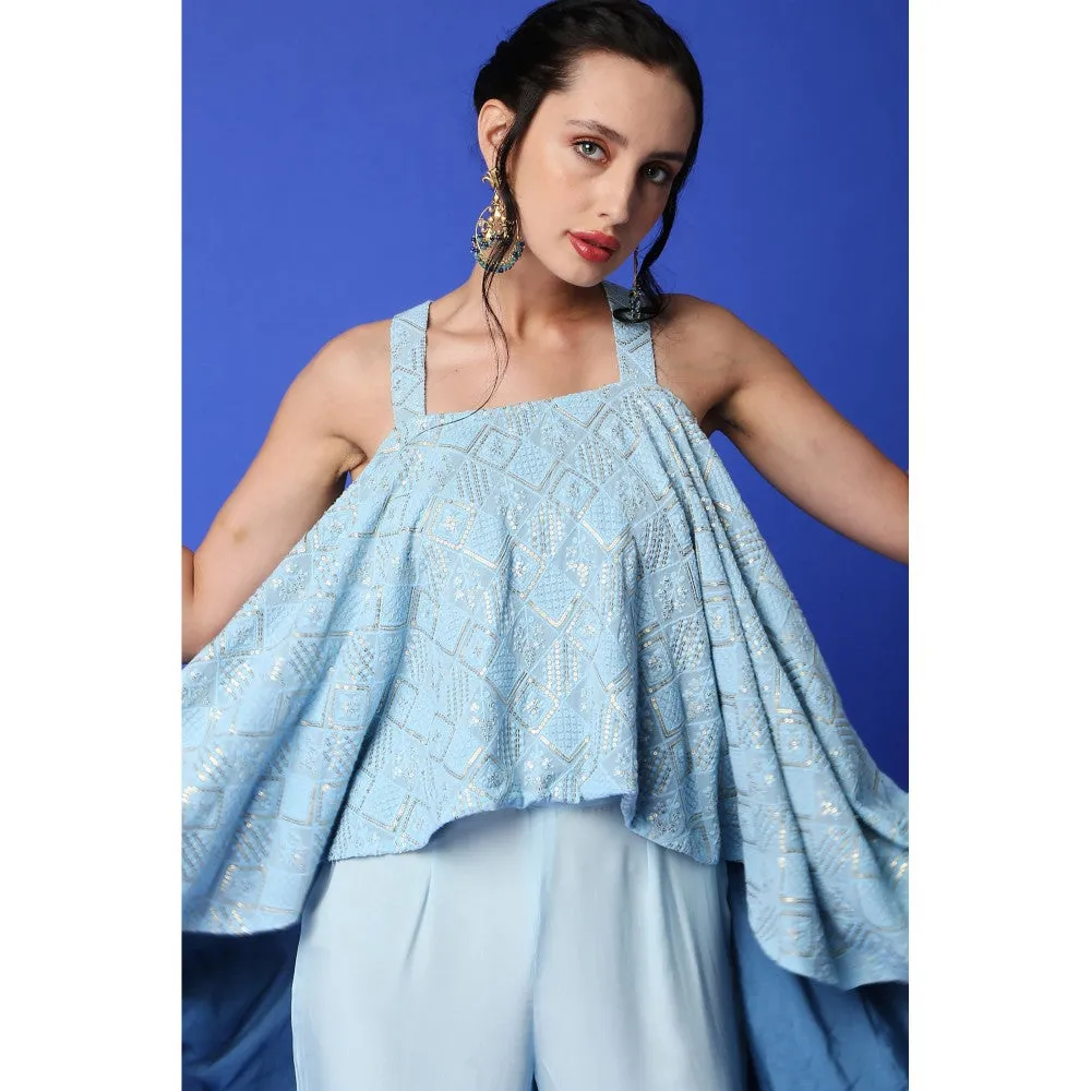 MONK & MEI Asin Chikankari High Low Top & Slit Pant