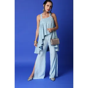 MONK & MEI Asin Chikankari High Low Top & Slit Pant